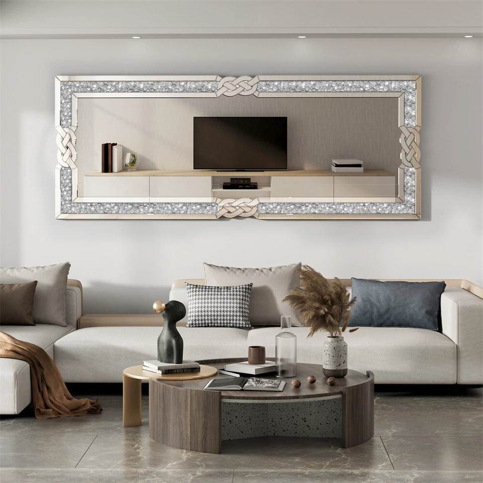 Crushed Diamond Full Length Mirror with Stand Floor Standing/Wall Hanging Mirror - Image 4 of 4