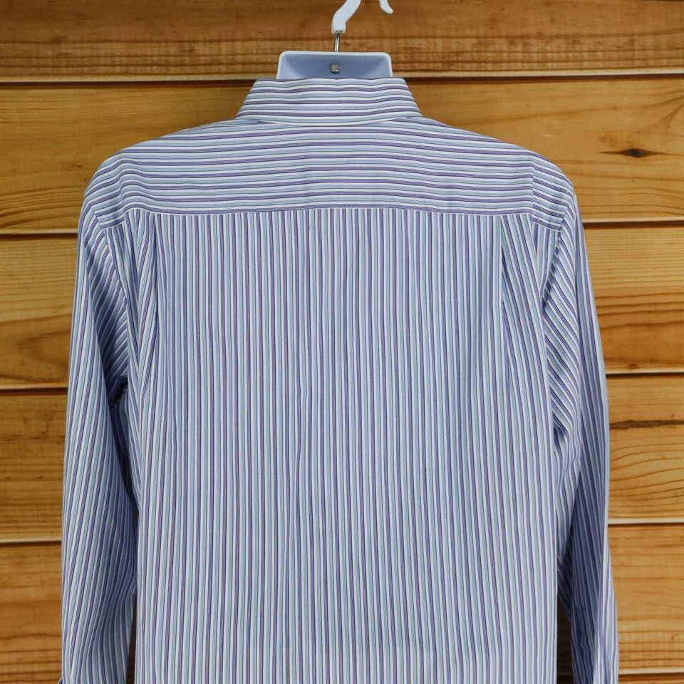 Apt. 9 Camisa de Vestir Para Hombre L Azul Rayas 100% Algodón Cuello Punta Negocios Carrera Foto 4 de 4