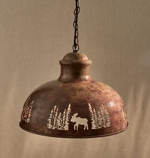 Rustic Lodge Moose Pendant Metal Hanging Light 12" x 10" Lamp By Park Designs