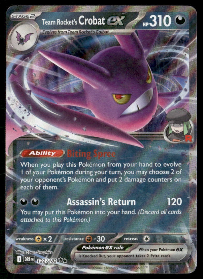 TEAM ROCKET'S CROBAT EX 122/182 DOUBLE RARE DESTINED RIVALS POKEMON HOLO NM