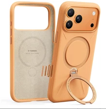 TORRAS Q3 Silicone 360 Spin for iPhone 17 Pro Case with Stand, Pastel Orange