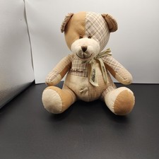 Eddie Bauer Patchwork TeddyBear Plush Brown Plaid Crown Crafts 11" nursery decor