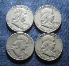 4  Franklin Silver Half Dollars - $2 Face Value Lot * 90% Silver *(P4775)