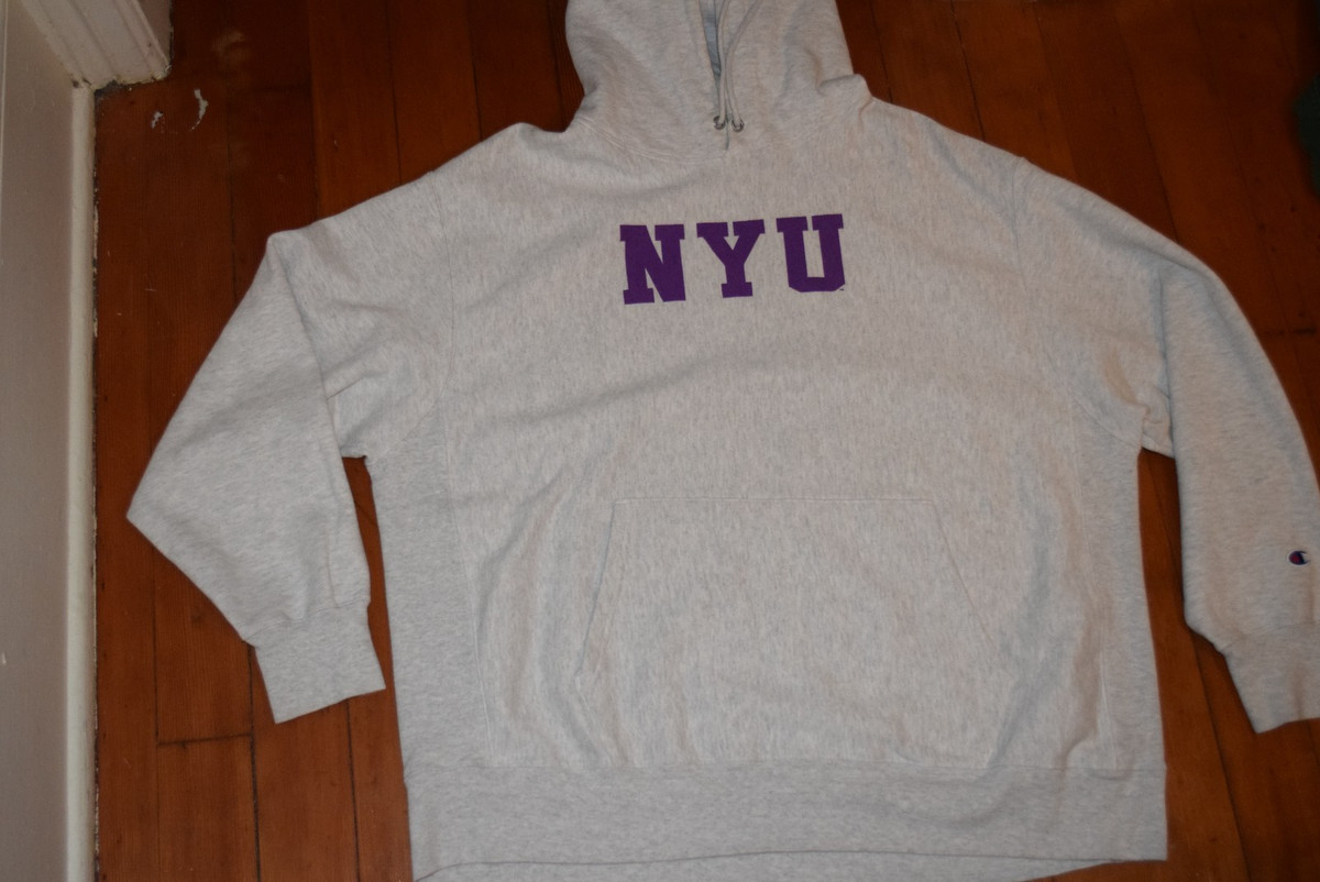 NYU New York University Champion Reverse Weave Hoodie Sweatshirt Men's XXL 2XL
