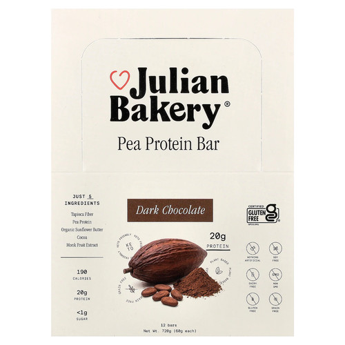 Pea Protein Bar, Dark Chocolate, 12 Bars, 2.1 oz (60 g) Each