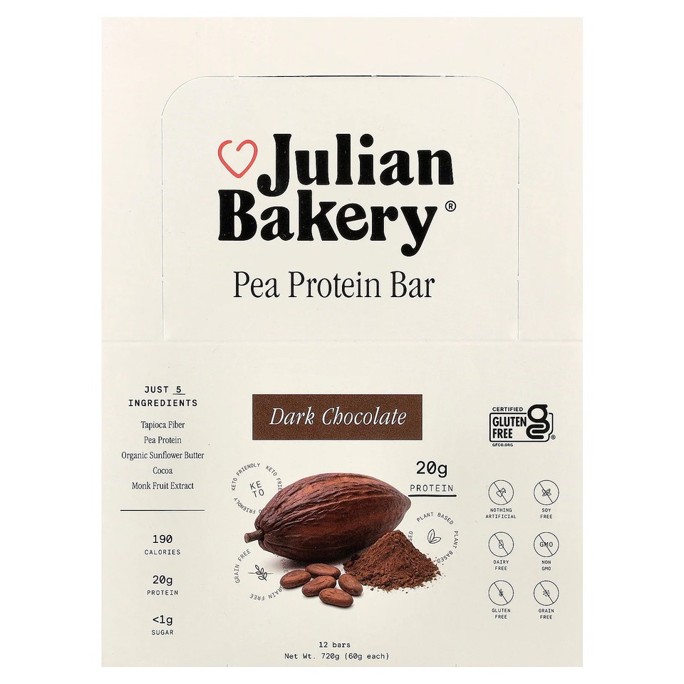 Pea Protein Bar, Dark Chocolate, 12 Bars, 2.1 oz (60 g) Each