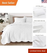 Elegant King Size Matelasse Quilt Set - 100 Cotton, White, 3 Piece Design