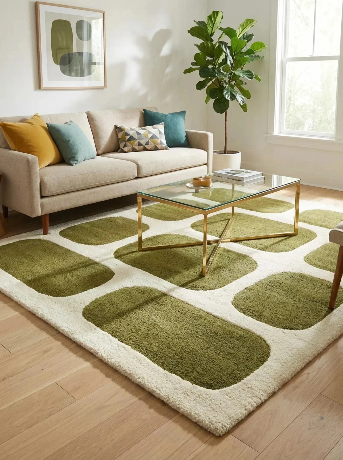 Modern Green Tufted Rug Abstract Geometric Wool Rug, Mid Century Modern Area rug
Opens in a new wind