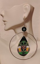 St. Patrick  s Day Leprechaun Earrings, 1977 Irish Theme Dangle Hoops, Festive