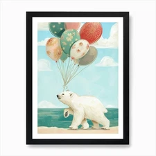 Polar Bear Holding Balloons Storybo Framed Wall Art Poster Canvas Print Picture