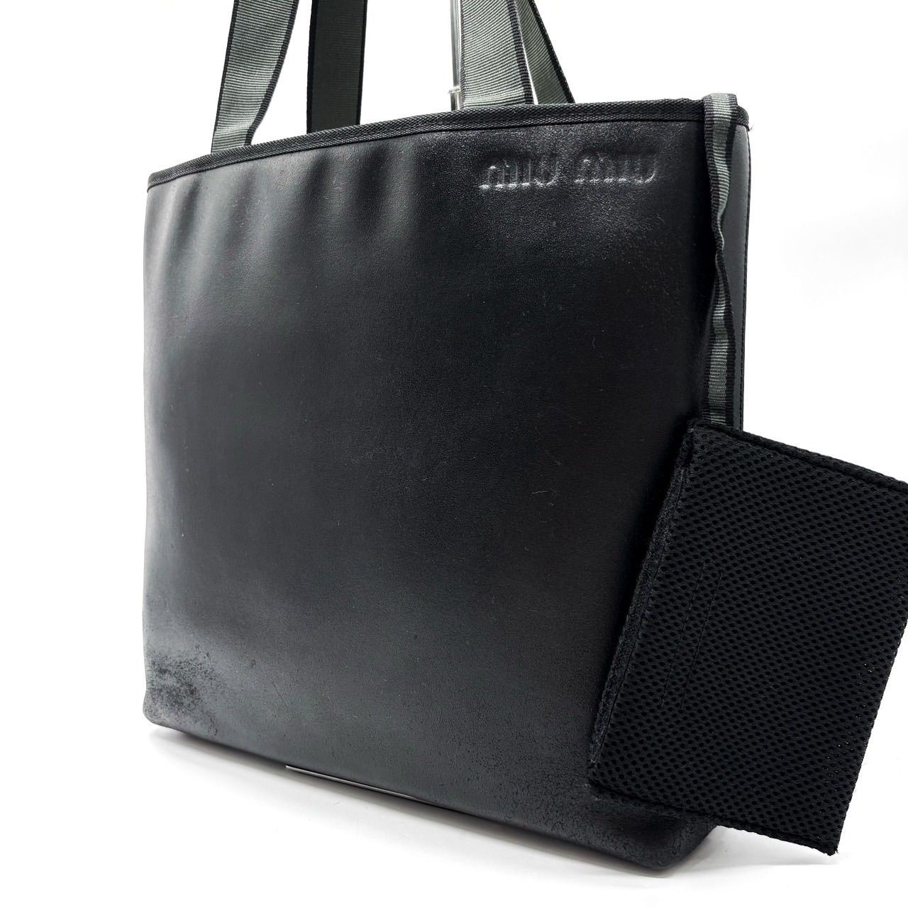 MIU MIU Black Leather Tote Bag Authentic Archive Women's Large Handbag