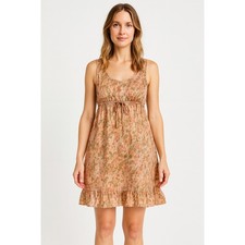 Talbots Petite Peach Watercolor Print Ruffle Hem Tie Waist Dress Size 2 NWT