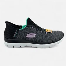 Skechers Summits Dazzling Haze Black Turquoise Womens Slip Ins Sneaker
