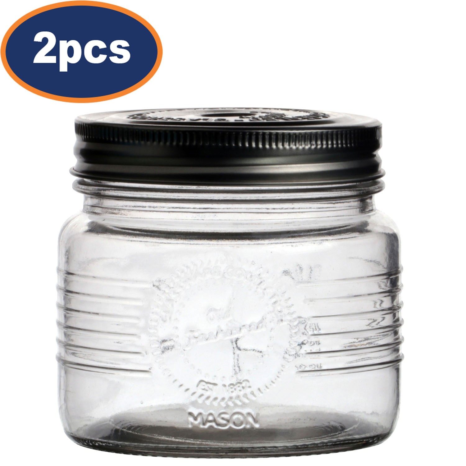 Storage Jar Glass 500ml Airtight Lid Preserving Tea Coffee Sugar Canister 2Pcs