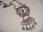 VINTAGE SOUTHWESTERN SILVER TONE NECKLACE LARGE PENDANT FAUX TURQUOISE ESTATE — photo 8