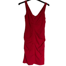NICOLE MILLER COLLECTION Womens Dress Size 0 Red Silk Sleeveless Lined Ruche