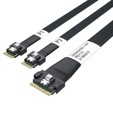 SlimSAS SFF-8654 8i to 2xSFF-8654 4i 24G Internal Cable, PCIe 4.0, 85-ohm, 0....