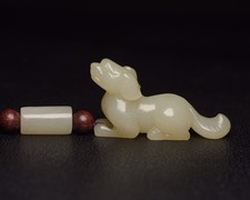 Certified Natural Hetian Jade Hand-carved Zodiac Dog Statue Pendant 2355