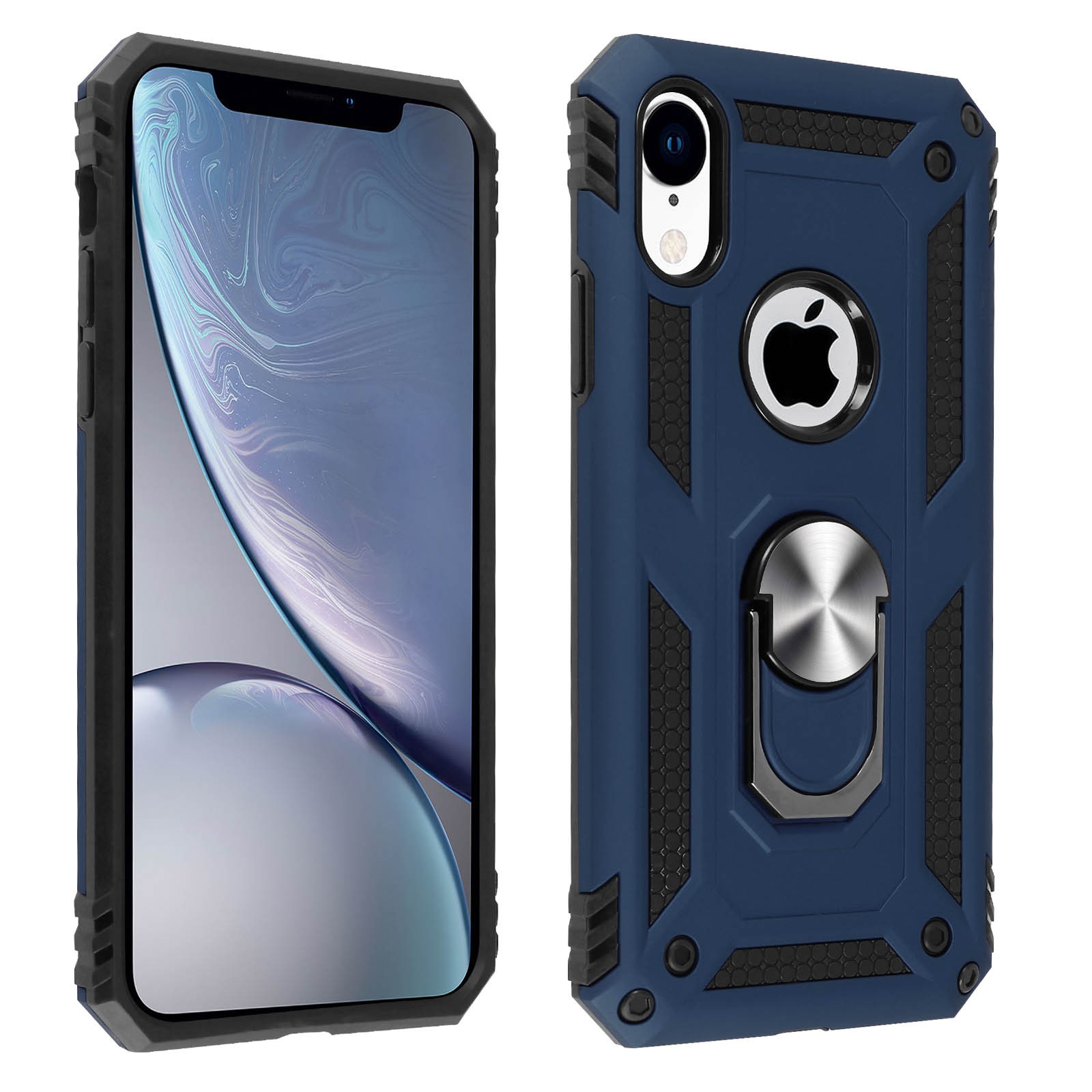 Coque iPhone XR Avizar Hybride avec Anneau Support Bleu Nuit