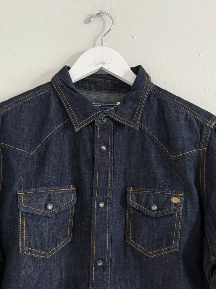 Camisa Denim Lavado Oscuro Diesel Años 2000 2010 Perla Occidental Botón a Presión XL Diseñador Foto 4 de 4