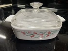 Vintage Corning Ware A-1-B Rosemarie Pink Tulip 1 L Casserole Dish w/ Pyrex Lid