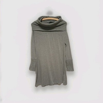 Zero Damen Tunika Kleid Gr. 38 Grau Großer Kragen Gerippte Bündchen - F9