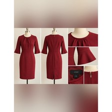 J. Crew Burgundy Midi Sheath Dress with Fluted Sleeves | Size 6