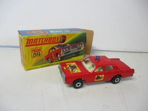 Matchbox Lesney Superfast SF59 Mercury Fire Chief- ax & helmet labels, boxed