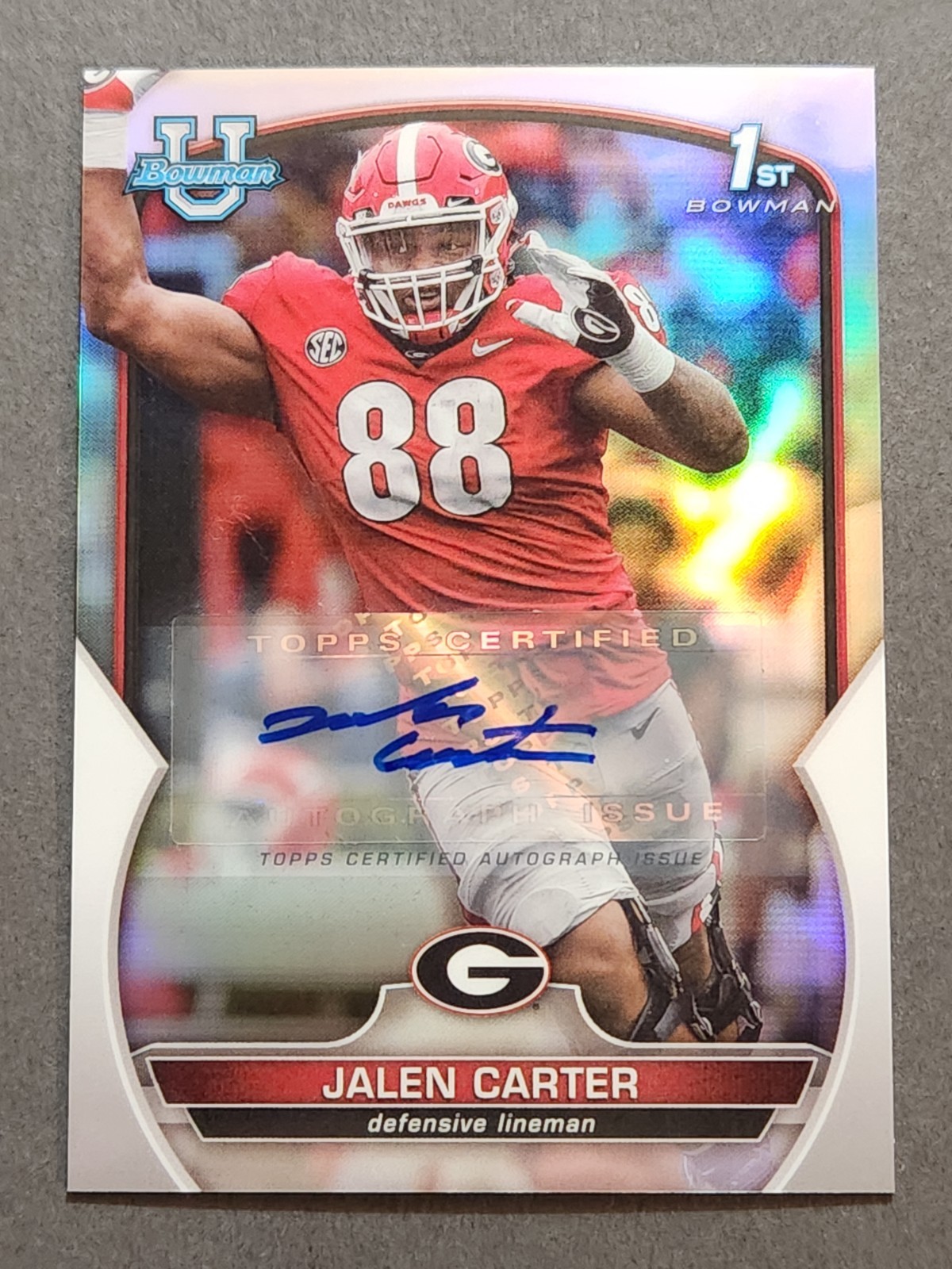 2022 Bowman University Chrome Football #37 Jalen Carter Refractor Auto #120/499