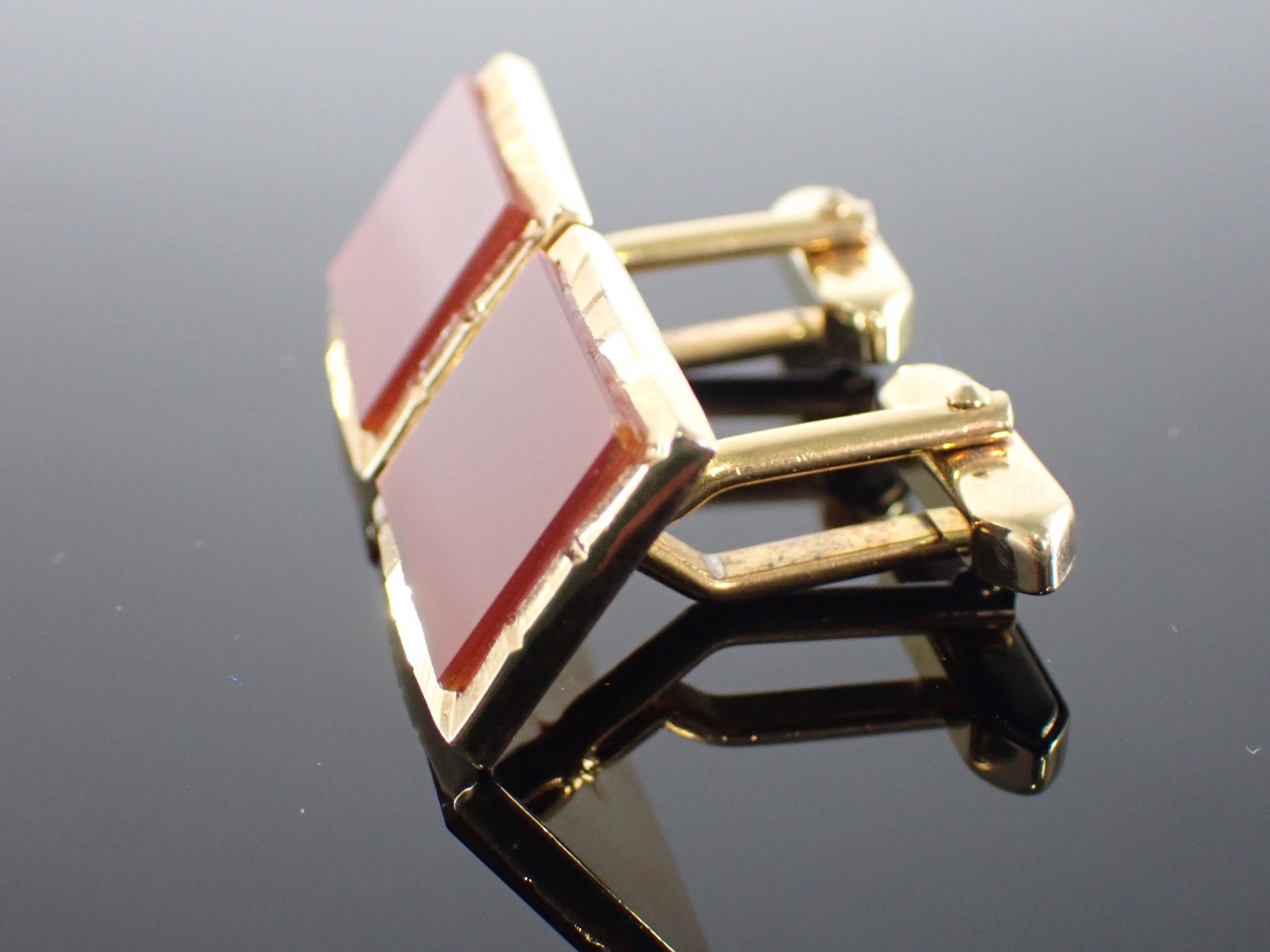 Vintage Gold Tone Red Stone Rectangular Cufflinks… - image 16