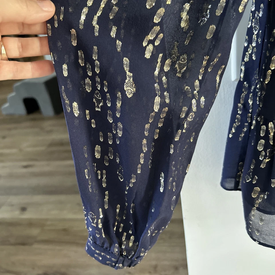 LILLY PULITZER Women's Silk Navy Gold Long Sleeve Colby Top- Size XS/0 - Image 3 of 4
