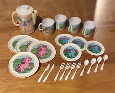 Vintage Hasbro 1984 My Little Pony Mini Tea Plastic Plate Set, Cups, Pitcher