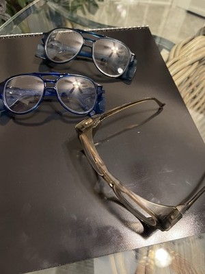 Three Vintage Arrow Site Optical Safety Glasses With Side Shield Two Blue One Br