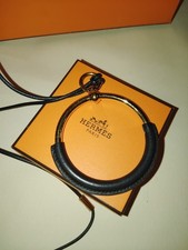Hermes Grand Loop Necklace Black Leather Gold...