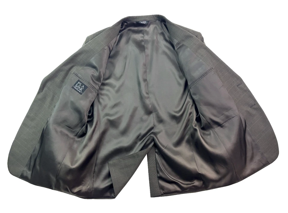 Jos A Bank 46R 40x32 2pc Pant Suit Green Glen Plaid Pleated Cuffed All Season - Image 4 of 4