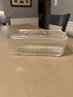 Anchor Hocking Ribbed Refrigerator Dish VTG with Lid & Vegetables On Lid
