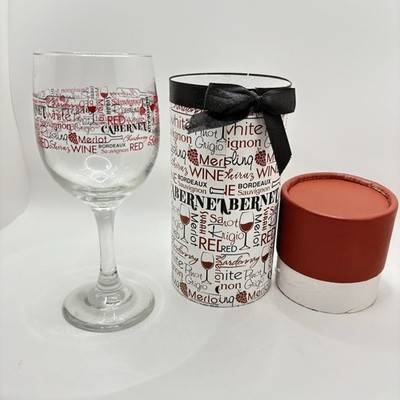 Libbey Wine Glasses Set of 4 w/ Writing Merlot Syrah Cabernet Bordeaux 7  Tall