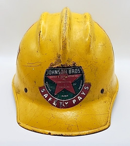Vintage Original Yellow Bullard 502 Fiberglass Hard Boiled Hard Hat Johnson Bros