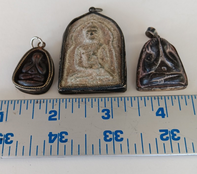 3 OLD THAI BUDDHA  Silver  925 AMULET PENDANT MAGIC ANCIENT IDOL