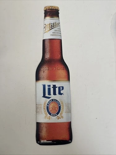 Vintage Miller Lite Beer Metal Sign Tin Embossed Bottle Shape Man Cave Home 23”