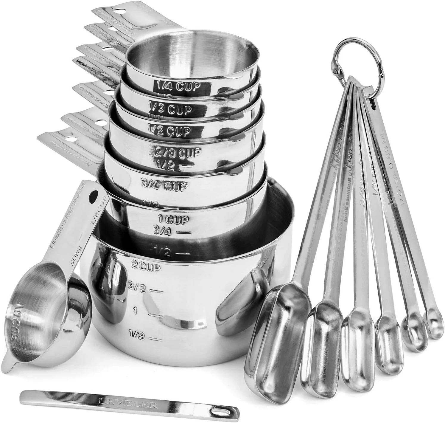 Stainless Steel Measuring Cups & Spoons Set (15 Piece Set)