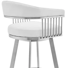 Armen Living Chelsea 30" Faux Leather/Metal Swivel Bar Stool in White/Steel