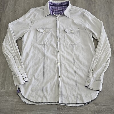 Arnold Stuart Express Men's L/S L Button-Front Off White Shirt Purple