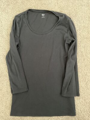 Uniqlo Women's Small Black 3/4 Sleeve Crew Neck Shirt Supima