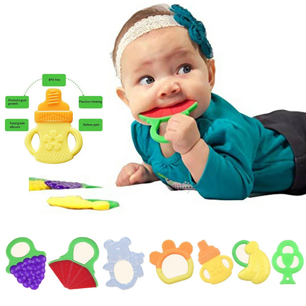 Toddlers Infants Silicone Fruit Baby Teether Teething Toy Ring Chewable  Soother