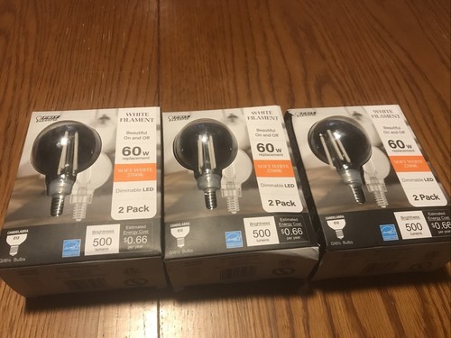 3 - Packs Feit Electric G16.5 Dimmable White Filament CEC Clear Globe (6 Bulbs) - Picture 2 of 3