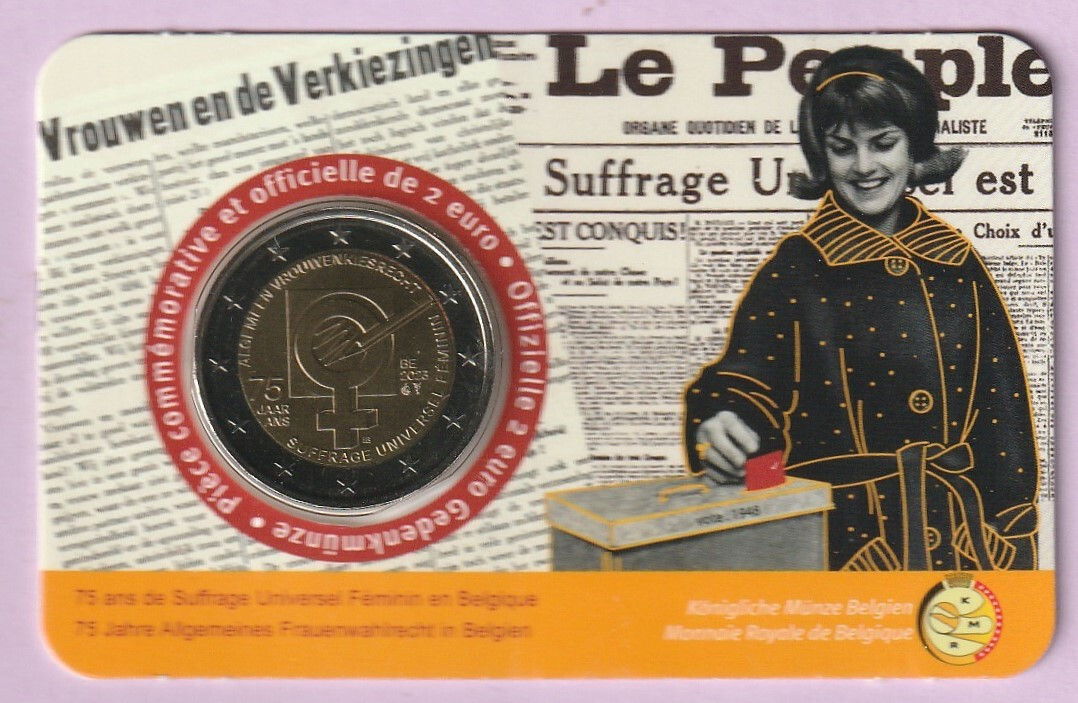 Coincard, 2 Euro BU, BELGIQUE 2023, VOTE DES FEMMES, Version France, 2 € Com UNC