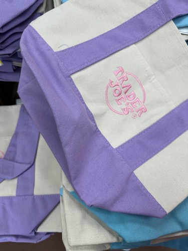 NWT! Trader Joes Mini Pastel Canvas Tote Bag In Purple! Ship ASAP EVERYDAY! - Picture 3 of 3