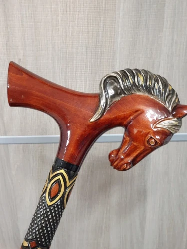 Bastón cabeza caballo hecho a mano madera tallada caballo caminar bastón, amante del caballo gi Foto 4 de 4