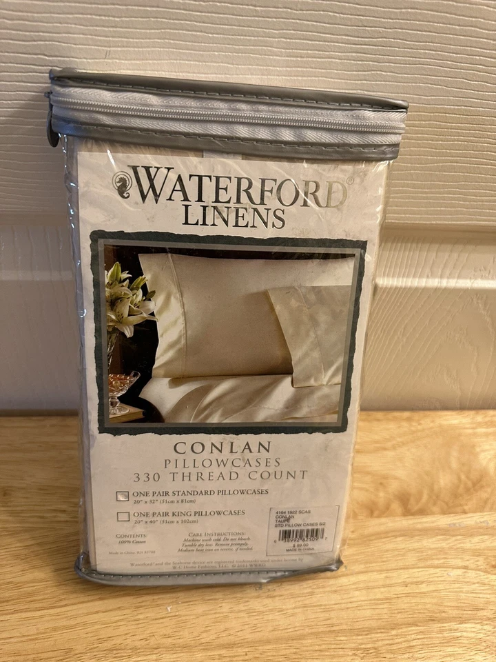 Fundas de almohada estándar Waterford Linens Conlan Taupe 330TC nuevas en paquete Foto 3 de 4